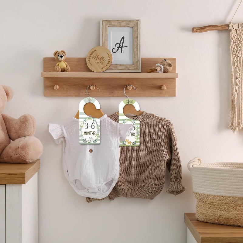 Whaline 8Pcs Baby Closet Size Dividers Watercolor Jungle Animals Hanging Wooden Baby Closet Organizer Double-Sided Newborn to 24 Months Thicken Baby Wardrobe Organizer - Image 5